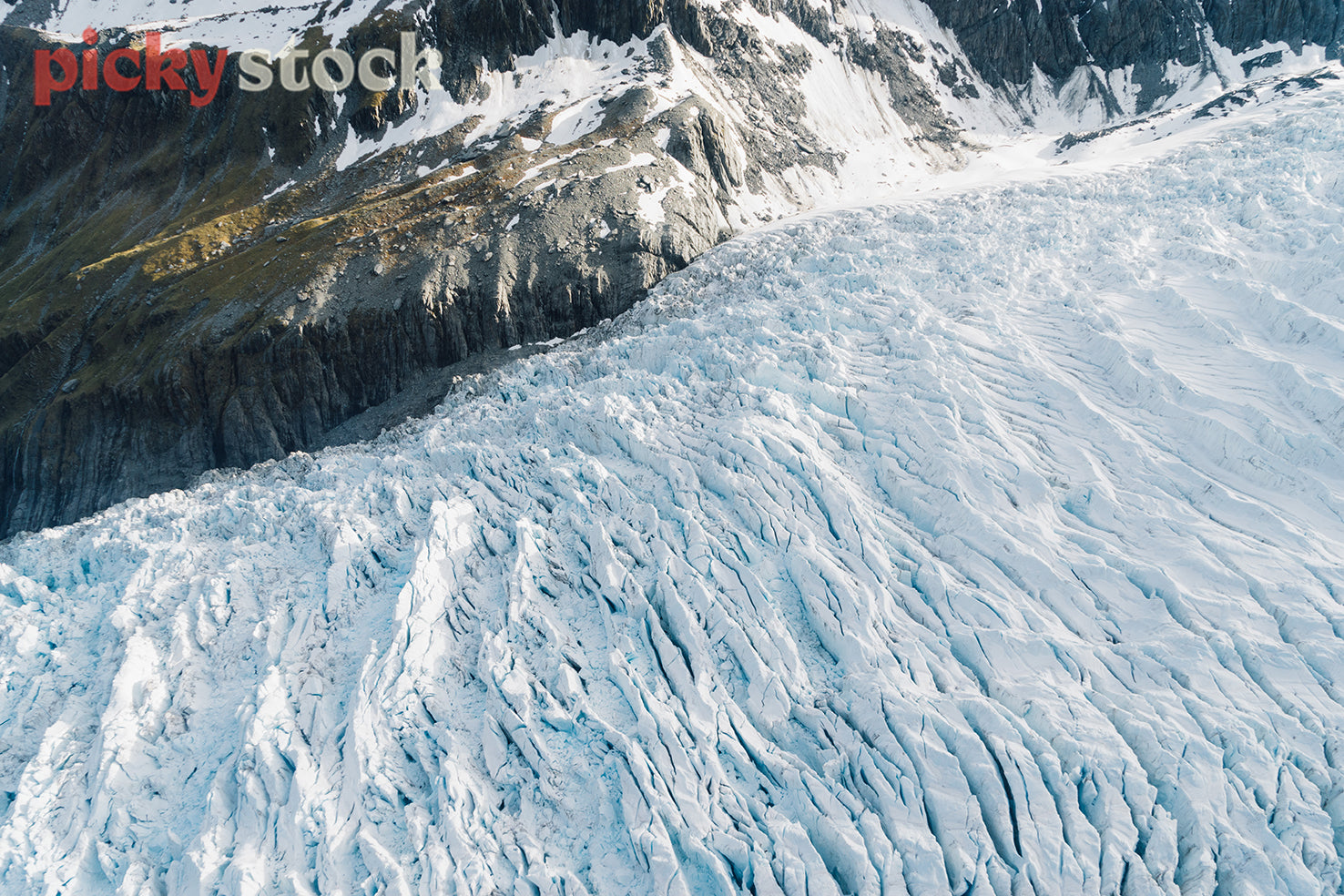 Aerial view of Fox Glacier ice