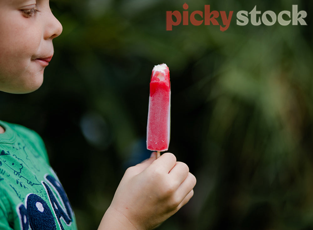 Young boy looking longingly at an ice lolly