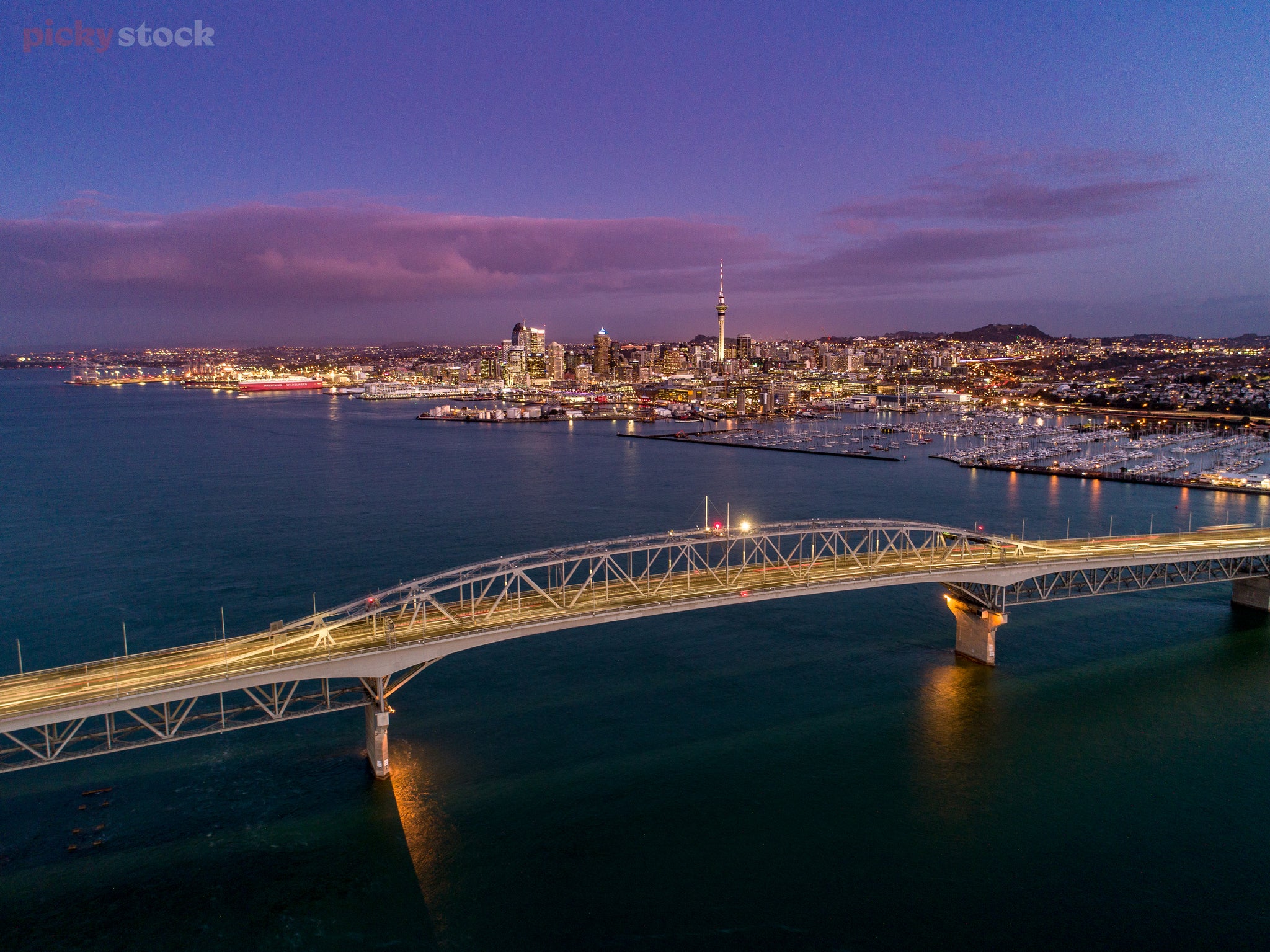 Aerial view of Auckland Harbour Bridge.