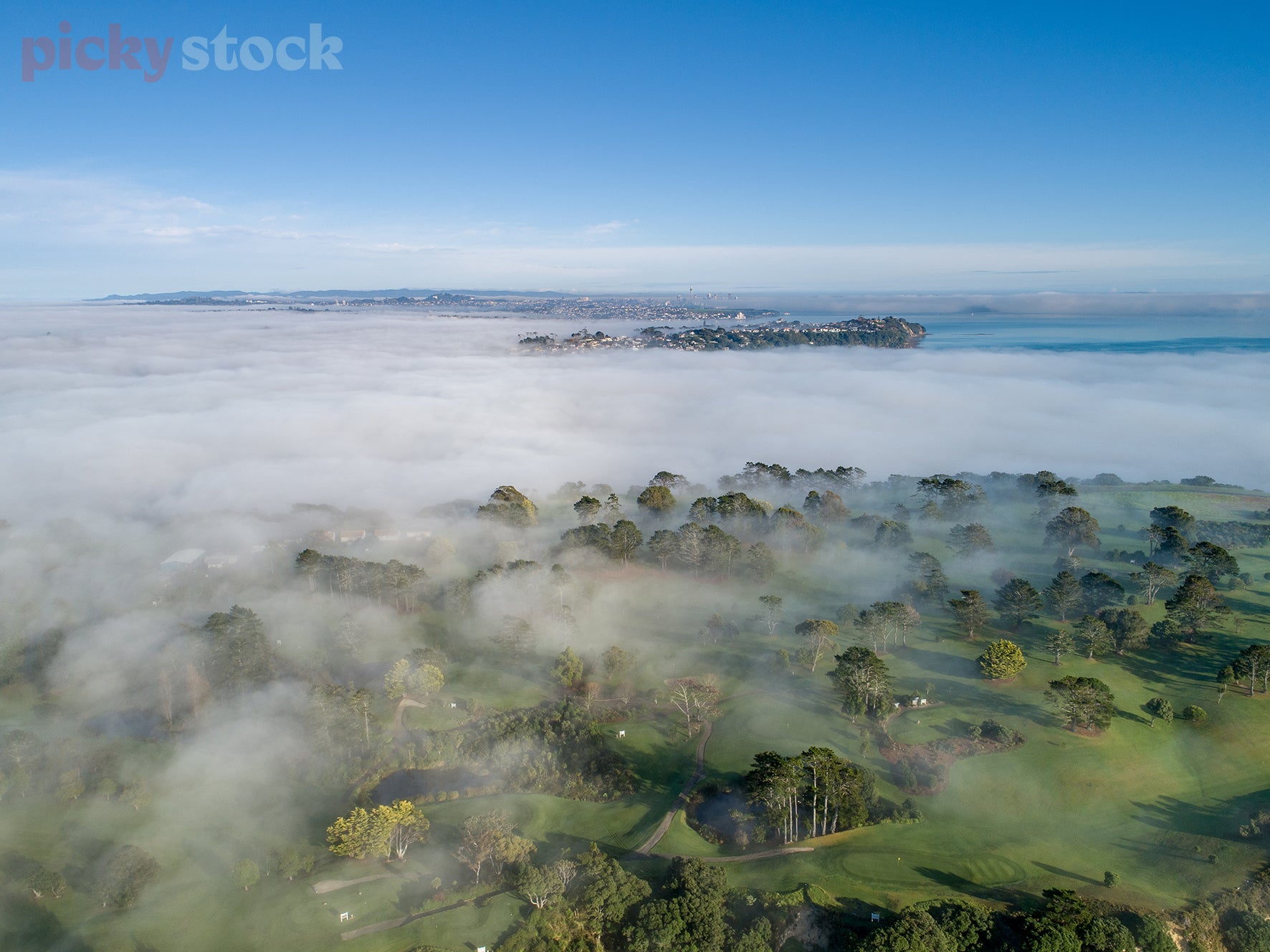 Aerial View of misty Musick Point Golf Course II