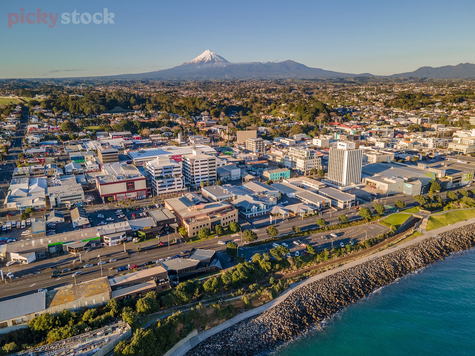 Aerial view of New Plymouth waterfront.