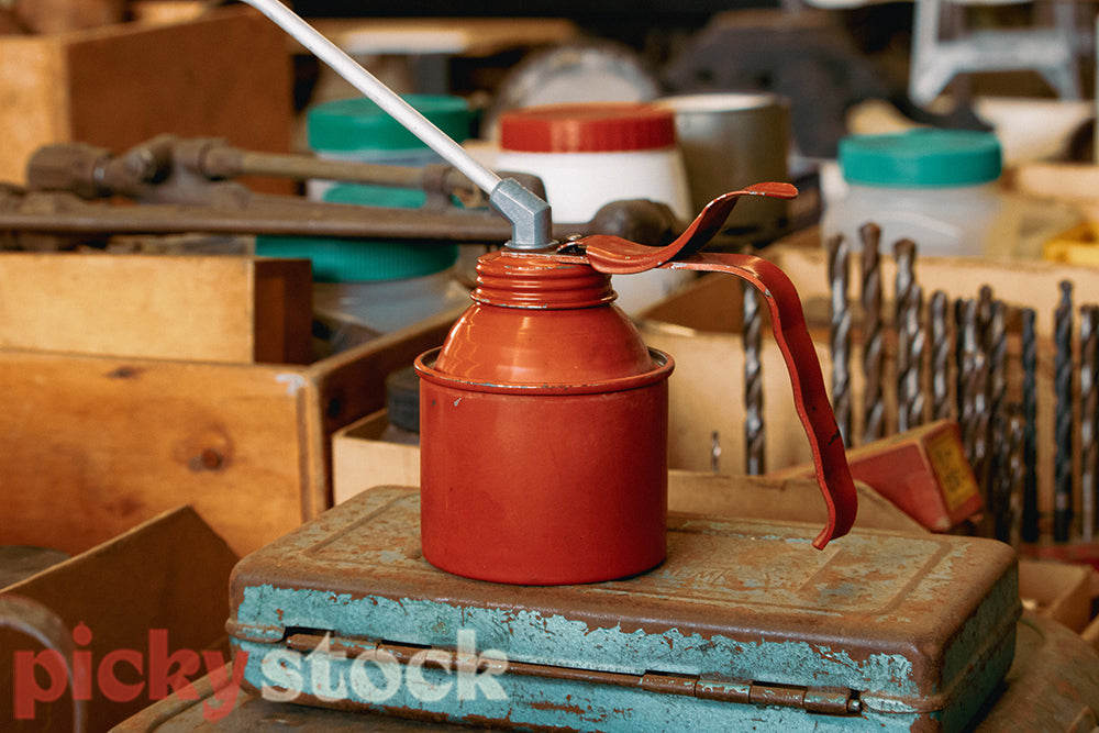 Orange Vintage Oil Can, Garage Tools
