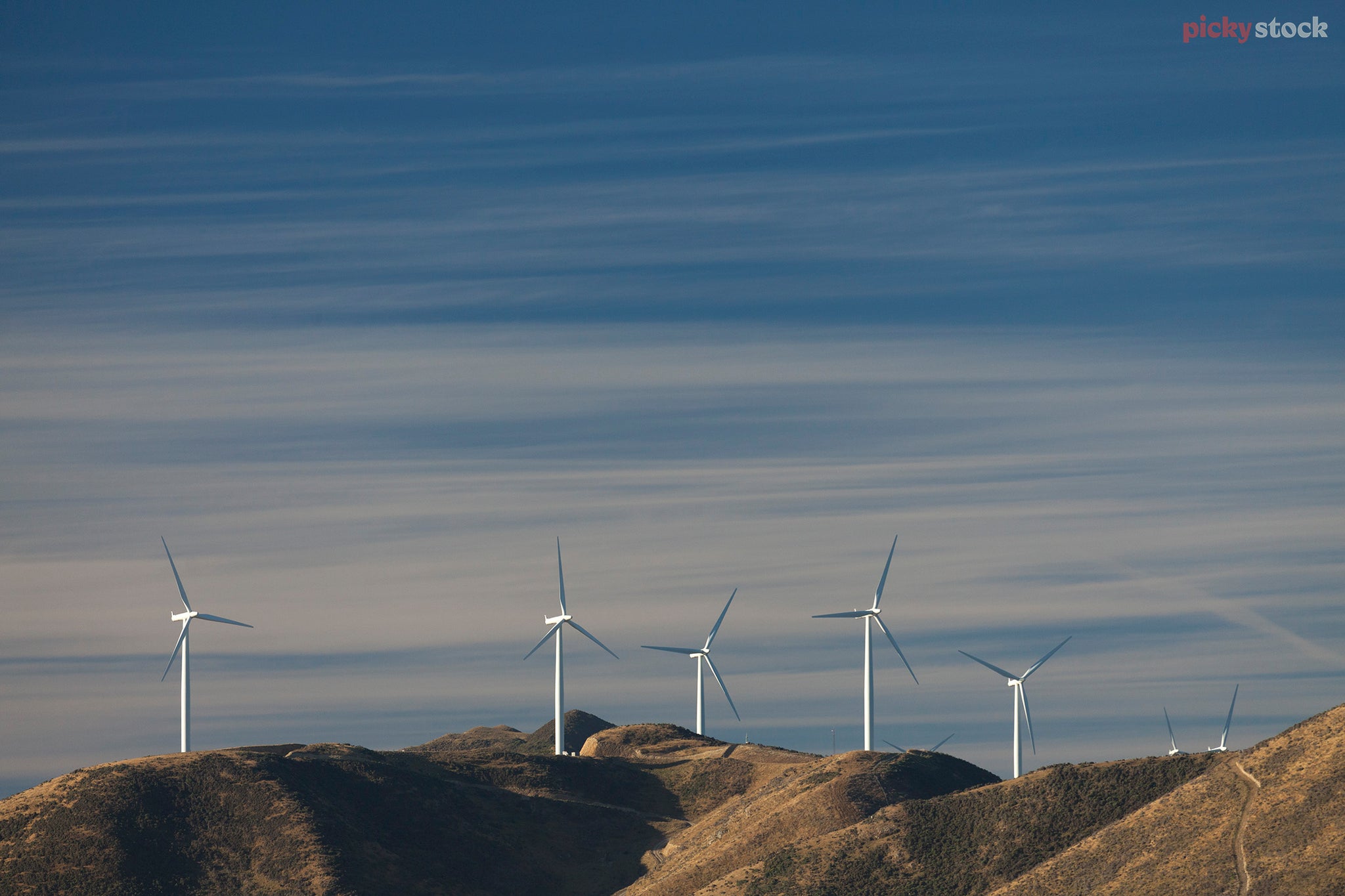 Multiple wind turbines along Wellington's South coast.