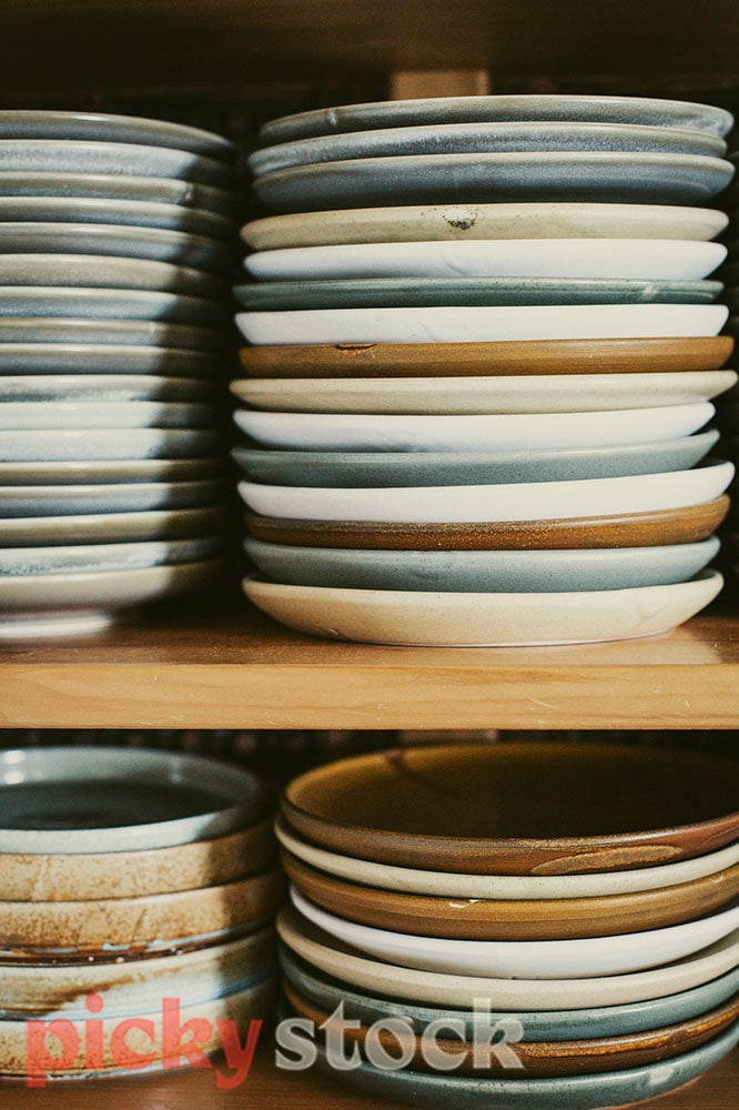 Locally NZ made ceramic plates in restaurant.