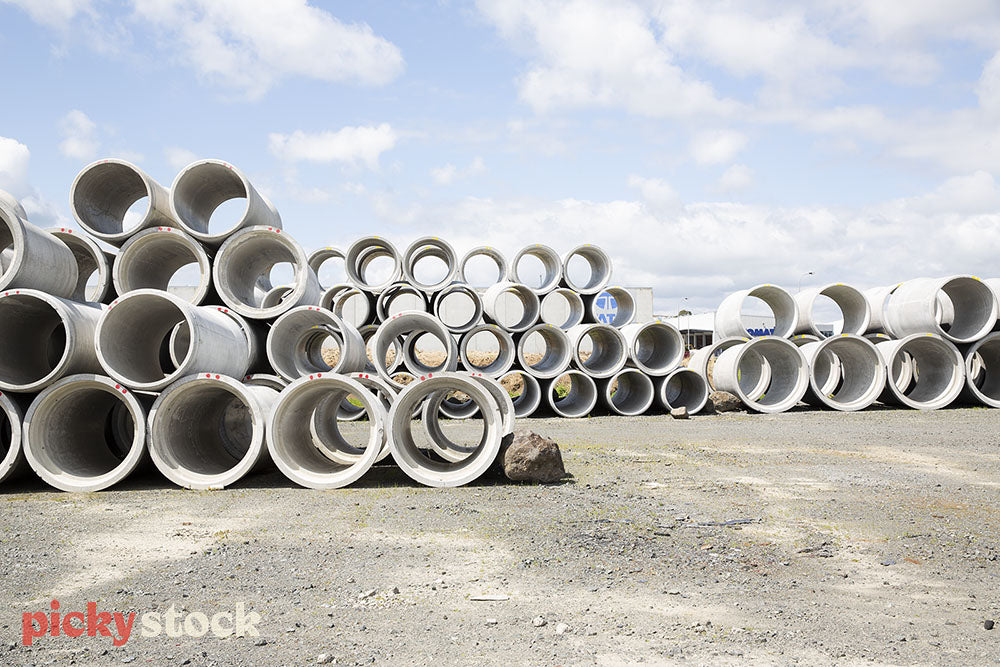 Concrete pipes piled high I