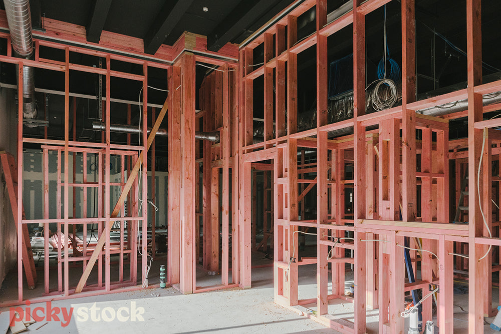 Pink frames of residential home build