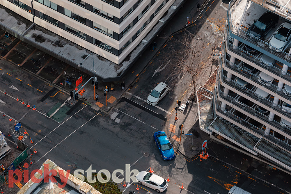 Aerial viewpoint of Auckland City Streets construction and road works