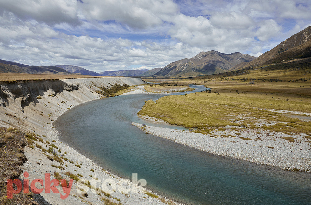 South Island river with mountain views